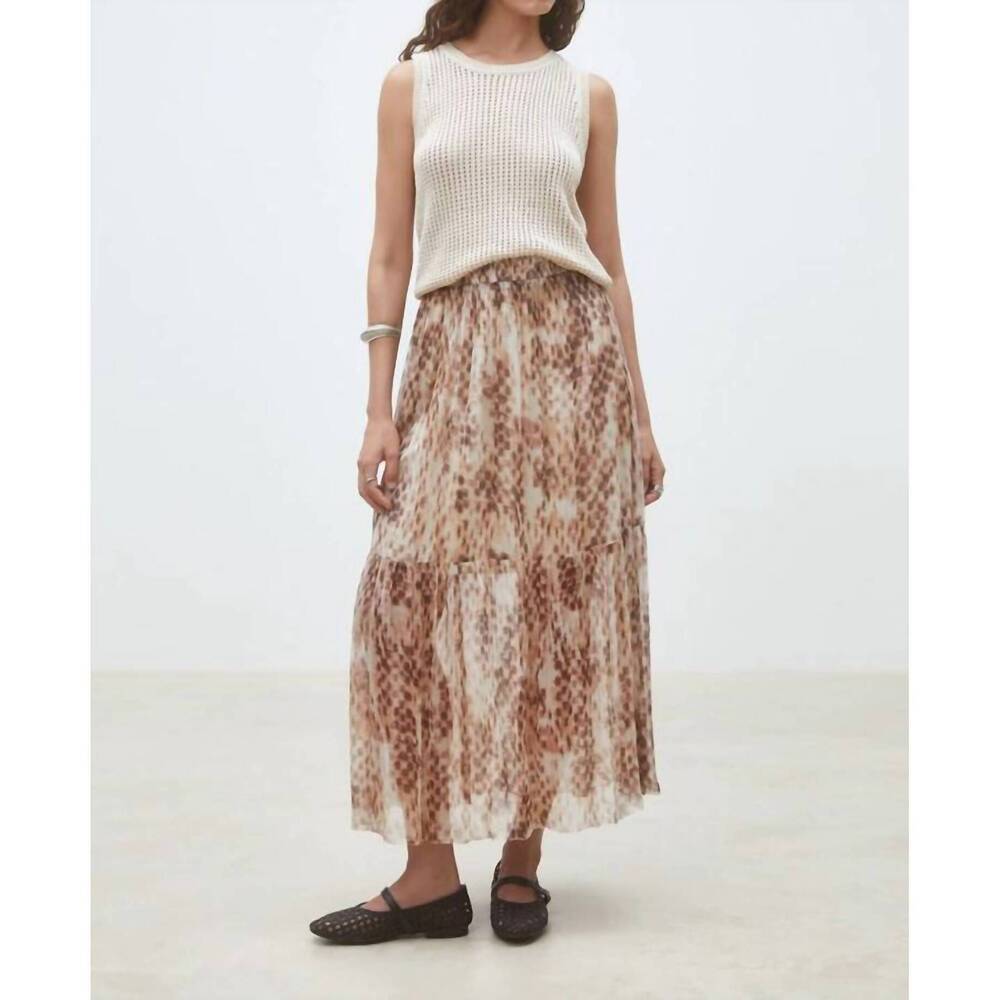 NEW SUNCOO fauve long leopard print skirt in beige
